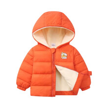 Kids Hooded Puffer Jacket with Bear Print Front Zipper Closure Lightweight Insulated Outerwear for Boys Girls Winter Style #A089 Orange 90