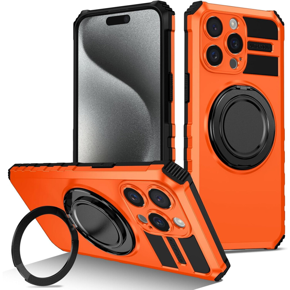 Military-Grade Iphone 15 Pro Case With 360 Rotatable Magnetic Kickstand, Drop & Shock Protection – Orange 9128909358556
