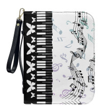 Butterfly Piano Music Note PU Leather Bible Cover for Women & Men – Lightweight, Detachable Wristlet Strap, Scripture Bag, Bible Gift (L)