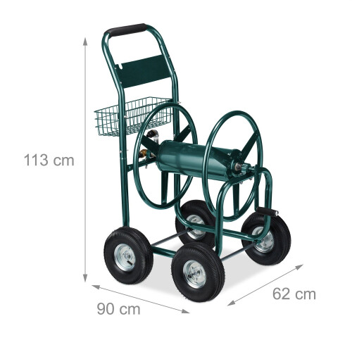 Grüner 4-Rad-Gartenschlauchwagen mit Trommel 2