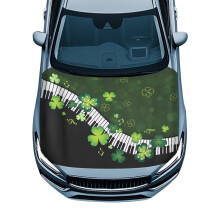 Shamrock Piano Music Notes Car Hood Cover – Washable, Portable, Easy Install, Compatible with Most Cars
