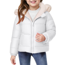 Kids Hooded Puffer Jacket with Zipper Closure and Fleece Lined Interior for Boys and Girls Winter Outerwear Coat Style #B056 White 120