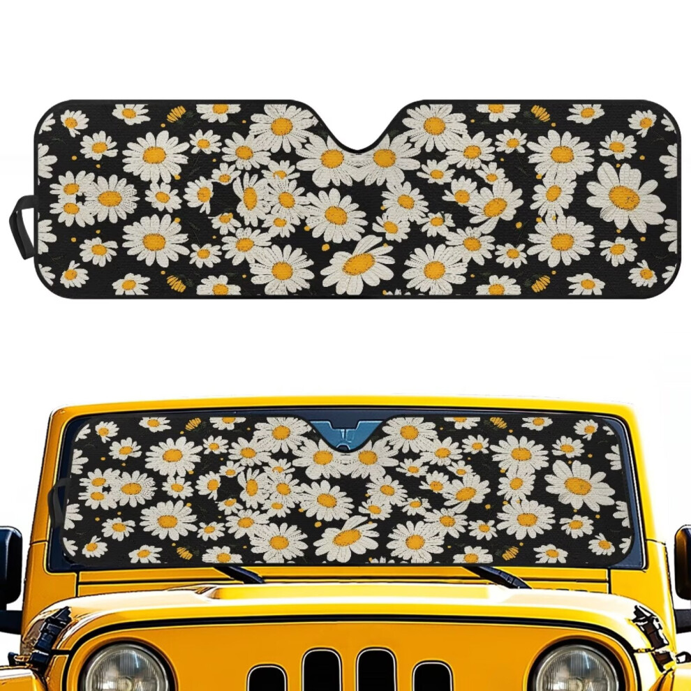Windshield Sun Shade Compatible With Jeep Wrangler Jk/Jku/Jl/Jlu (1997-2023) & Gladiator Jt (2020-2023), Daisy Print 9426043651466