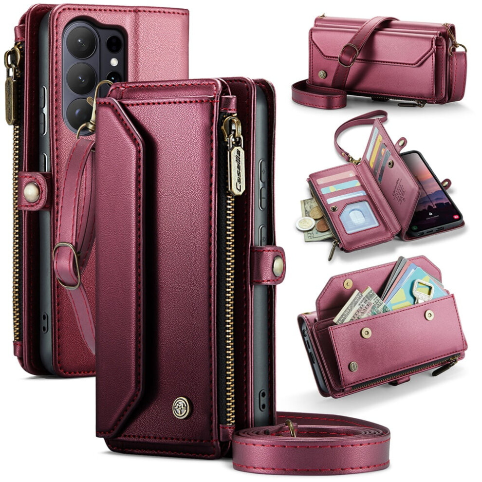 Caseme Leather Wallet Case For Compatible With Samsung Galaxy S26ultra Â Rfid Blocking, 10-Card Holder, Zipper Bills Slot, Magnetic Wrist Strap 9426043652517