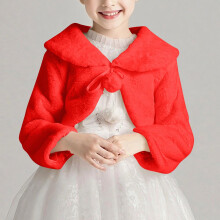 1-16 jaar Meisjes Pluche Fleece Cape Lange Mouwen Ronde Hals Korte Sjaal Jurk Jas Warme Comfortabele Winter Bovenkleding