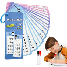 15PCS Math Flash Cards (Add/Sub/Mult/Div) with 2 Pens, Compatible with 3rd-5th Grade, Sky Blue
