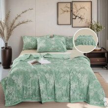 Summer Cooler Quilt Twin Size 55x77", Cooling Washed Cotton Blanket for Hot Sleepers, Skin-Friendly Green Coverlet – Compatible with Twin Beds