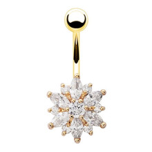 Cubic Zirconia Belly Button Ring Golden White