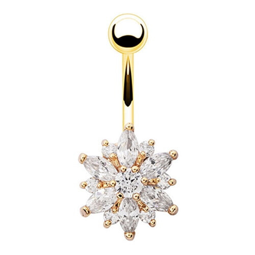 Cubic Zirconia Belly Button Ring Golden White