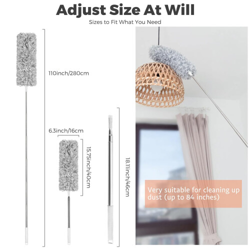 Extendable Feather Duster for Cleaning,110 Inches Bendable Microfiber Dusters Long Telescopic Dusters with Pole and Handle for Cleaning Ceiling 1