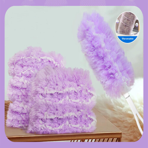 12 PCS Purple Duster Refills, Extendable Microfiber Duster with 1 Extendable Handle + 1 Short Handle Fluffy Dusters Flash Dusters Magnet Refill for 1