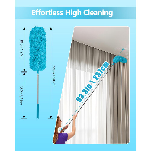 Fogray 2026 Upgraded Extendable Feather Duster with Soft Silicone Cap, Telescopic Long Handled Microfiber Dusters for Cleaning, Cobweb High Ceiling 2
