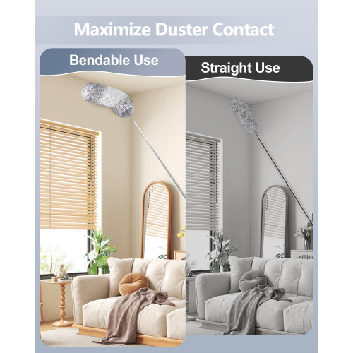 Fogray 2026 Upgraded Extendable Feather Duster with Soft Silicone Cap, Telescopic Long Handled Microfiber Dusters for Cleaning, Cobweb High Ceiling 1