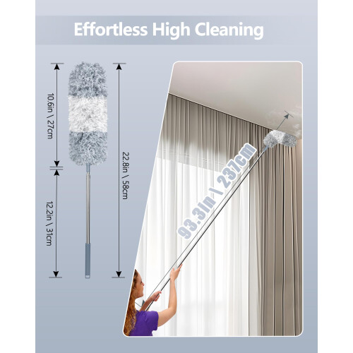 Fogray 2026 Upgraded Extendable Feather Duster with Soft Silicone Cap, Telescopic Long Handled Microfiber Dusters for Cleaning, Cobweb High Ceiling 2