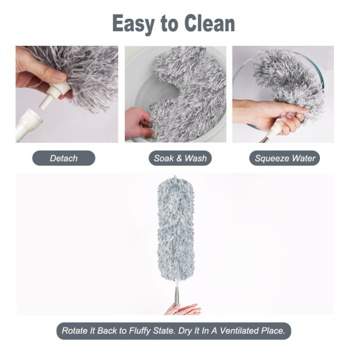 Vicloon Extendable Feather Duster,Bendable Reusable Microfiber Duster with 100" Extra Telescopic Extending Pole for Cleaning Ceiling Fan High Ceiling 2
