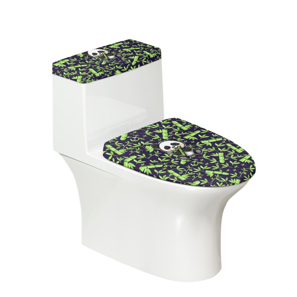 Panda Bamboo Print Toilet Lid & Tank Cover 2-Pack, Washable, Fits Oval/Elongated/Round Toilets, Easy Install & Clean 9426043810405