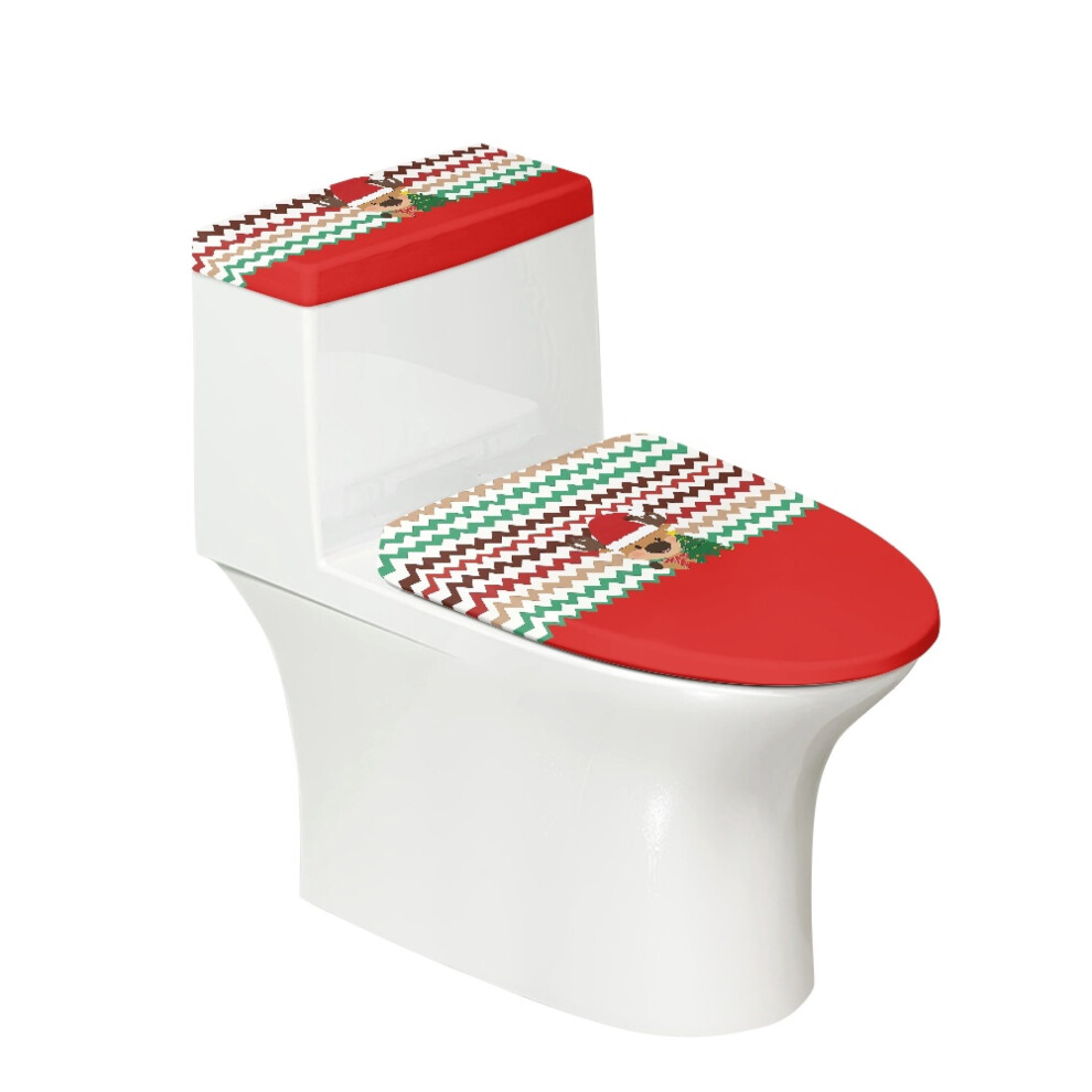 Reindeer Pattern Elastic Toilet Lid Cover Set 9341593956093