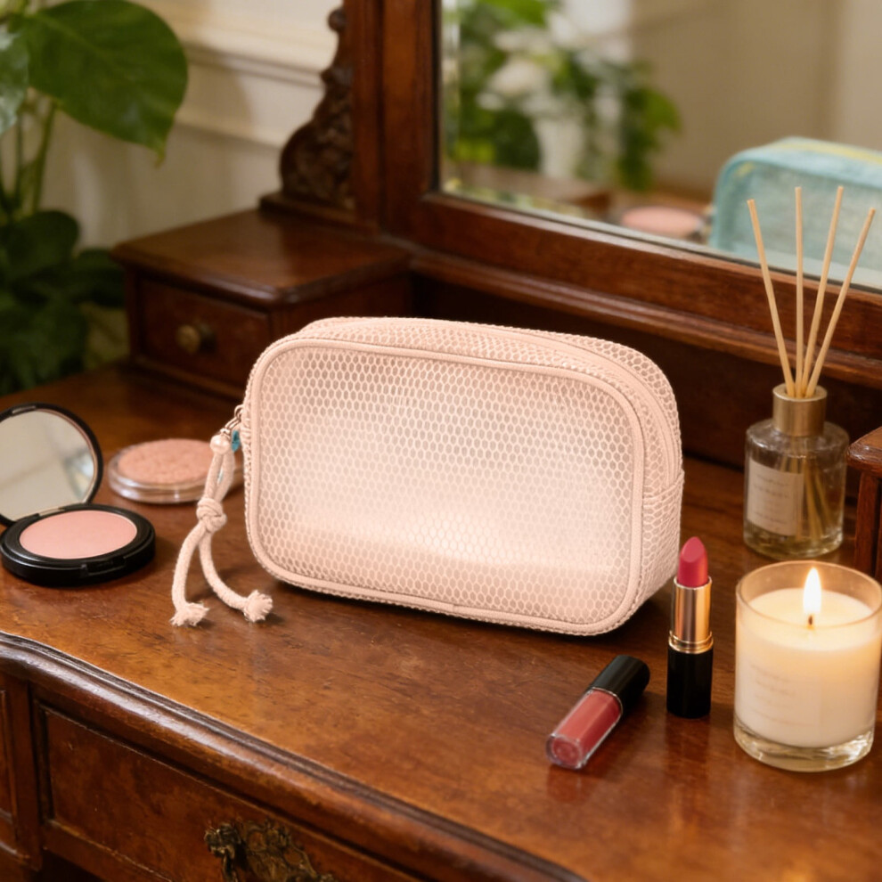 Mesh Makeup Pouch Bag with Zipper Breathable Transparent Cosmetic Organizer for Travel Storage Home Office Accessories