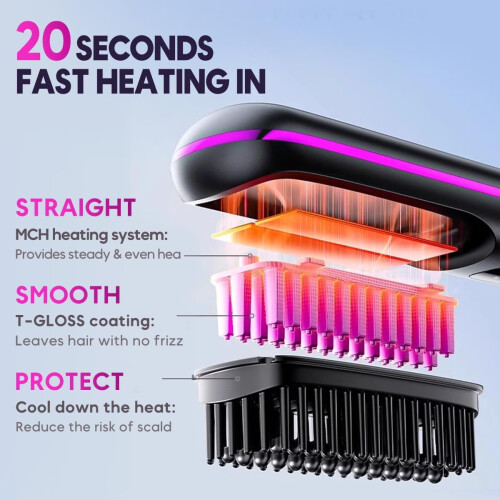 Go Brush Pro2025Φορητή βούρτσα ισιώματος με οθόνη LCD θερμοκρασίας, γρήγορης θέρμανσης 1