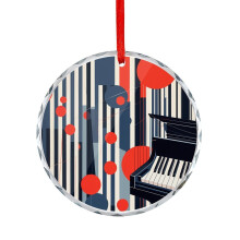 Black and Red Merry Christmas Piano Key Glass Ornament