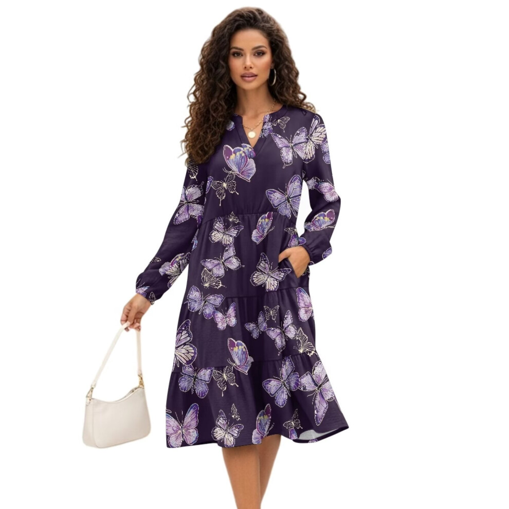 Elegant Butterfly Cozy Dress Midi For Women Casual Flowy Elegant Fashion Dress Lightweight Long Sleeve Elastic Wedding Guest Dresses, Size Small 9426043851323