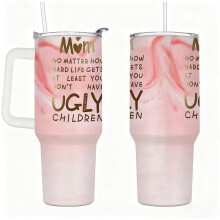Stainless Steel Insulated Tumbler with Handle, Lid and Straw, Funny Mom Quote Humor Design Travel Cup