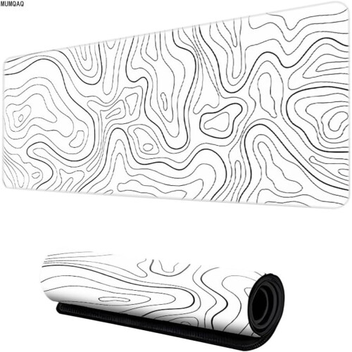 Gaming Mouse Pad Topographic Large XL Black White