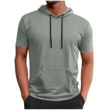 Men's Short Sleeve Tops with Hoodie Workout Gym Lightweight Sweatshirt Spring Summer Pullover Shirts