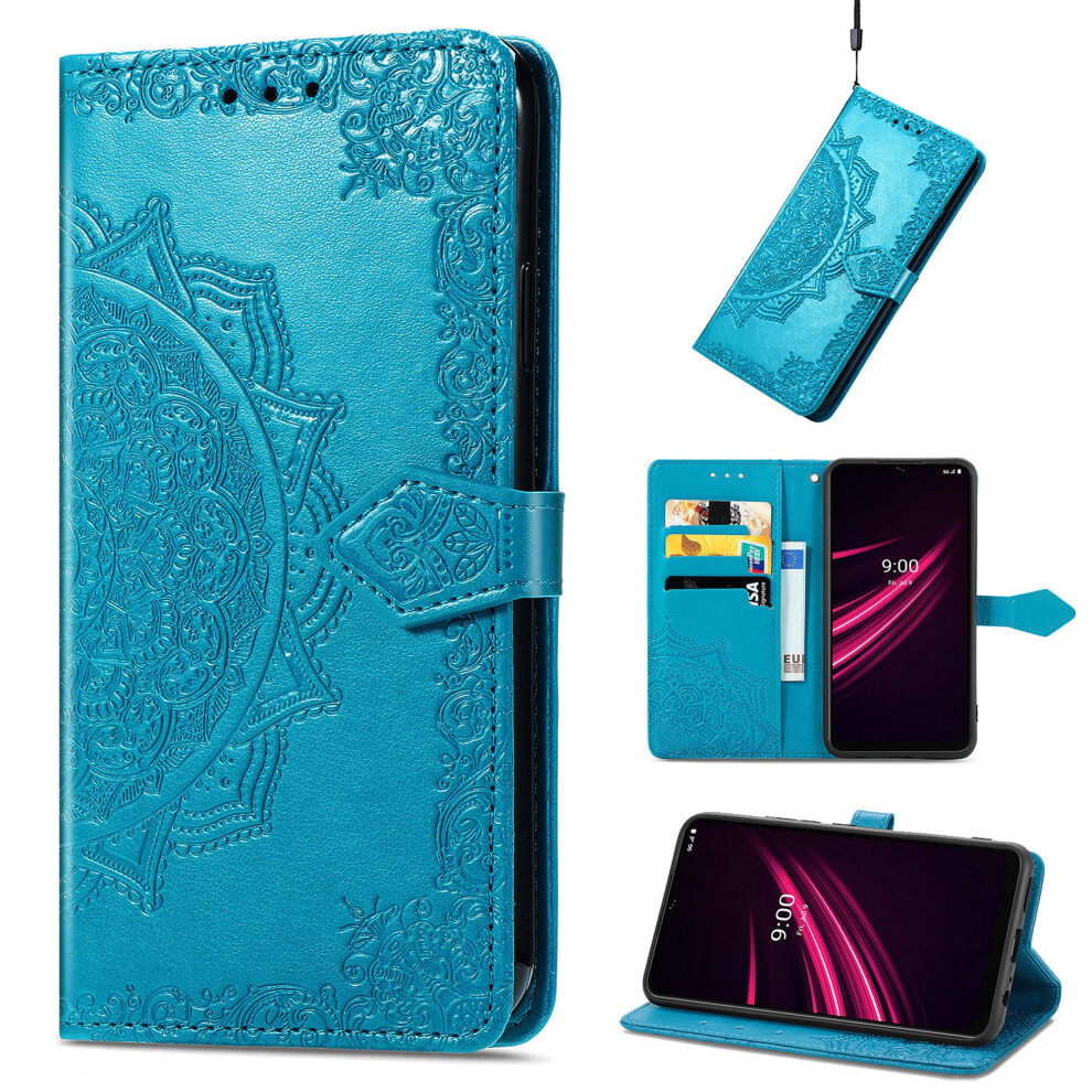 Compatible With Samsung Galaxy A15 5G Wallet Case Â Embossed Pu Leather Magnetic Clasp With Card Slots & Strap Blue 9426043890735