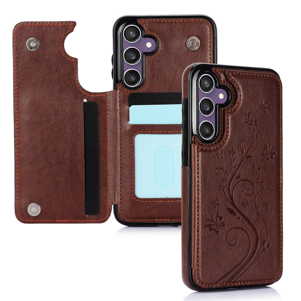 Flower Magnetic Flip Wallet Case For Samsung Galaxy A15 5G Â Embossed, Card Holder, Protective Brown 9426043893286