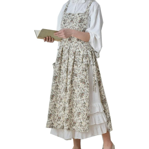 NAMZI Women's Retro Vintage Kitchen Apron with Pockets White