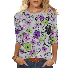Damestops met 3/4 mouwen, elegante casual blouses, lentemode 2026, ronde hals, zakelijke trendy tunieken, tops