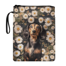 Dachshund and Daisy Pattern 1 pc Book Cover with Handle Polyester Storage & Portability for Classroom Library Librarian 11.4 Inch X 8.66 Inch