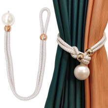 Adjustable Big Pearl Curtain Tiebacks, Cotton Hand Woven, Compatible with Most Curtains – Beige, 21.65x1.57"