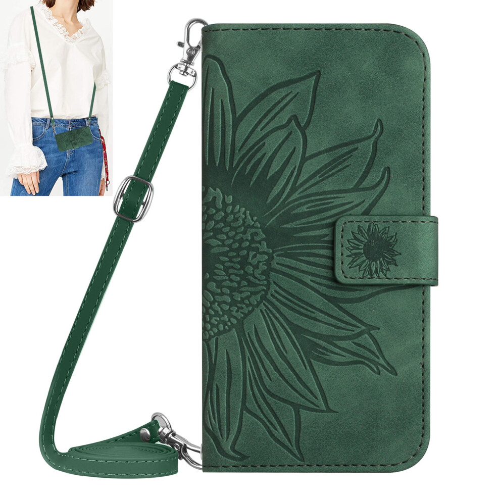 Compatible With Samsung Galaxy S10 Case Â Embossed Flower Pu Leather Crossbody Wallet Flip Folio With Card Holder, Magnetic Closure & Lanyard, Green 9426043931391