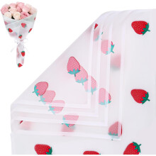 20pcs Strawberry Translucent Flower Wrapping Paper, Waterproof Gift Wrap for Bouquets, Birthdays, Weddings, Graduation (White)