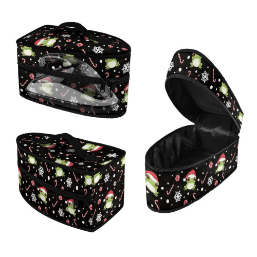 Christmas Frog Bandian Pattern Protective Travel Iron Storage Case Polyester Lightweight with Handle and Zipper, Bag Only