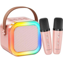 Mini Karaoke Machine for Kids Rose Gold 2 Wireless Mics