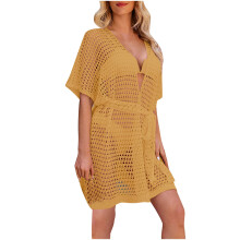 Lange gehaakte vesten met open details voor dames, casual bikini- en strandvakantie-stijl, gebreide cover-up, badkleding