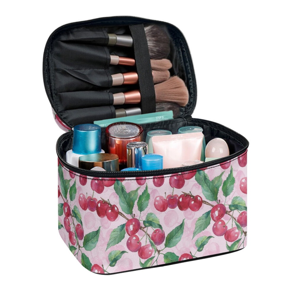 Cosmetic Bag with Brush Slots Makeup Cosmetic Bag Airport Airline Vacation Organization Wide Open Portable Pouch Cherries
