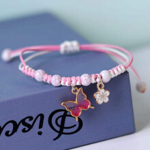 Butterfly Petal Bracelet Braided Pink Women Gift