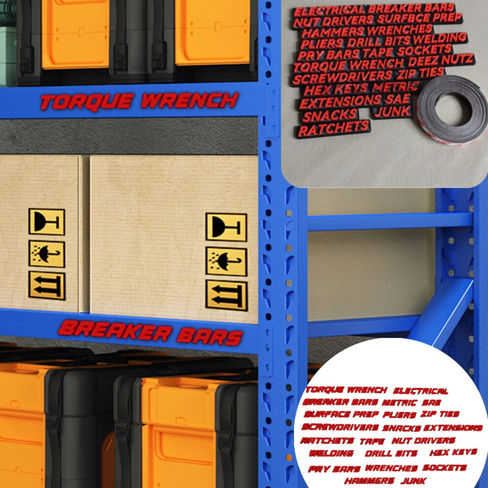 23Pc Magnetic Toolbox Labels + 1Pc Magnetic Tape, 3D-Printed, Reusable For Steel Toolboxes, Carts, Drawers & Cabinets 9023022562616
