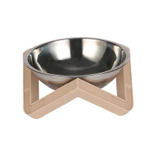 Raised Cat Bowl with Stand – Portable Elevated Food & Water Feeder for Cats & Small Dogs, Steel Bowl, Apricot – Compatible with Standard Sizes