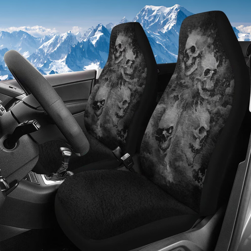 2Pc High-Back Car Seat Covers Â Soft Fluffy Furry Smokey Skulls Design, Elastic Back, Compatible With Most Vehicles Coral 9178400153006