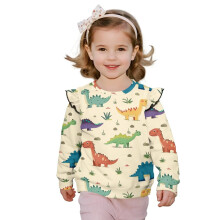 Girls' Long Sleeve Ruffle Shoulder Dinosaur Sweatshirt, Colorful Pullover Top for Fall – Compatible with 3-4T
