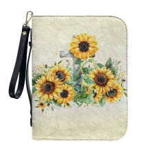 Sunflower PU Leather Bible Case for Women & Men – Lightweight, Multifunctional Tote with Detachable Wristlet Strap, Compatible with 2XL Bibles