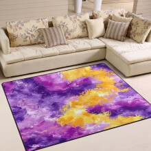 Tie Dye Area Rug Yellow Violet Soft Non-Slip 63" x 48"