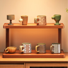 Coffee Station Organizer 2 Tier Wood Home Storage with Mugs Hooks - for Kitchen Countertops Coffee Bars - for Mugs Coffee Beans Syrup Cups Stirrers