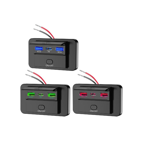 Διπλός φορτιστής αυτοκινήτου QC3.0USB & PD3.0 τύπου C 12V-24V, αδιάβροχη υποδοχή γρήγορης 1