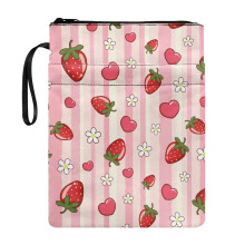 Strawberry Heart Stripe Waterproof Book Cover, Polyester Fabric Case for Bible/Reader (11.4"x8.66"), Compatible with 11.4" Books